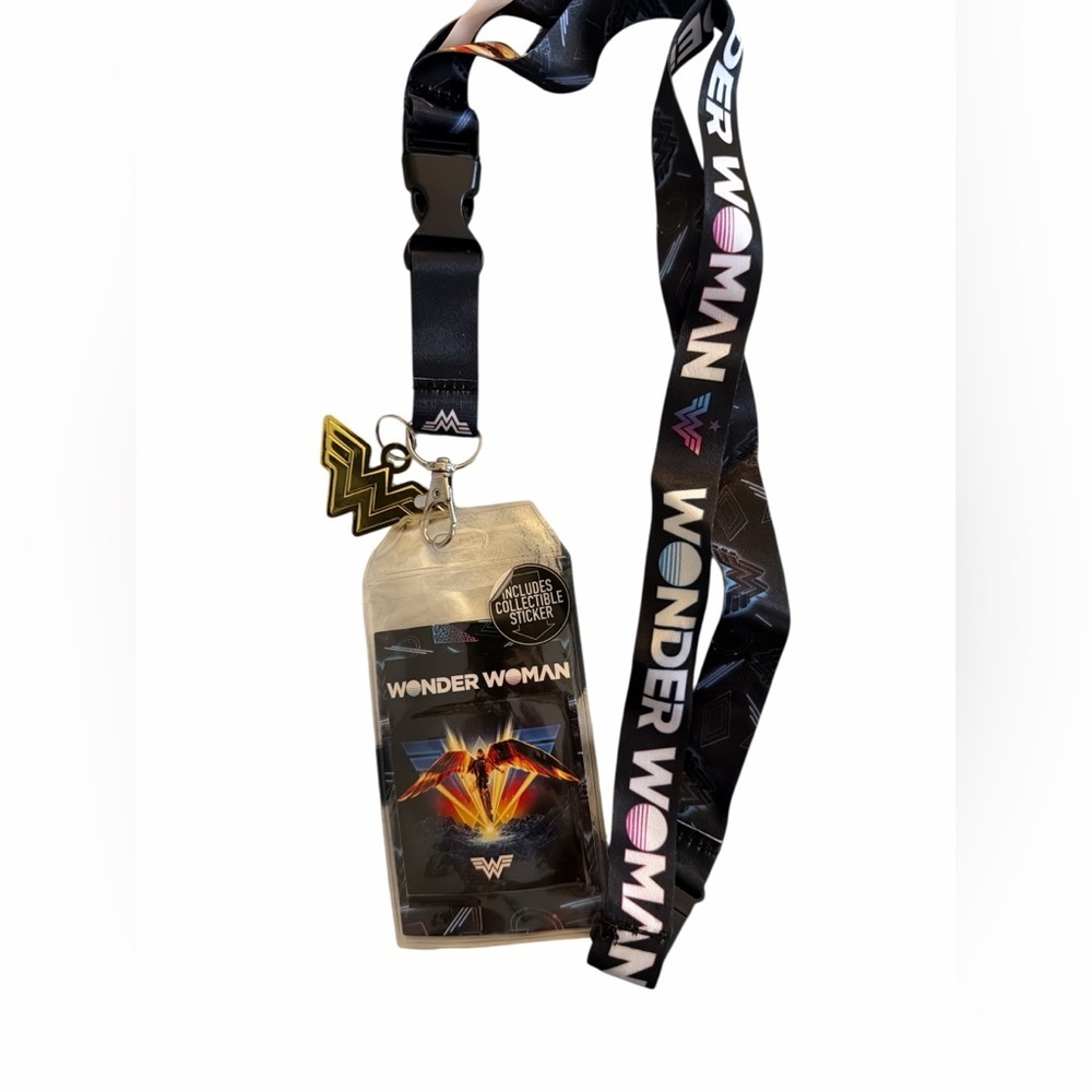 Wonder Woman Lanyard Badge Holder with Charm - Black New